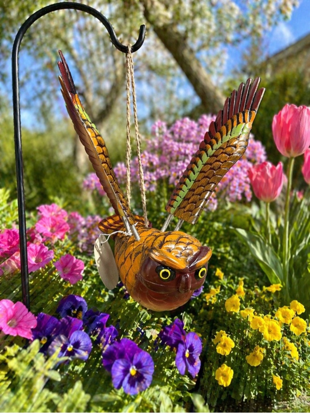 Yardworks Originals Owl Garden Decor Spring Wings Moving Metal Yard Art Outdoor